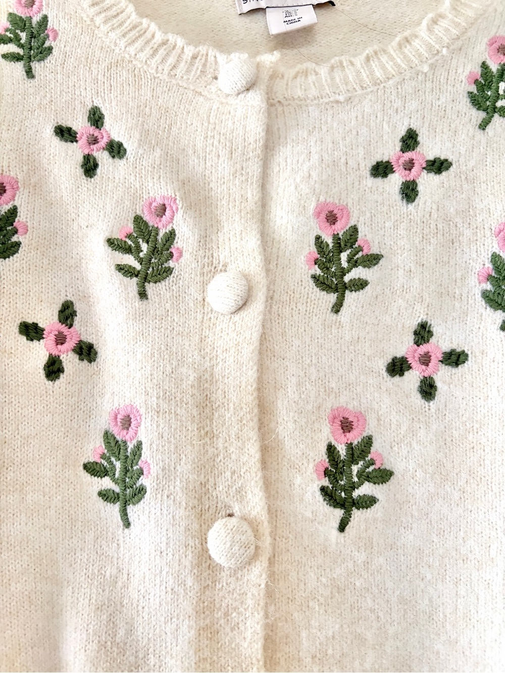 Sincerly Jules Cream Cardigan with Pink Floral Embroidery - Picture 4 of 6